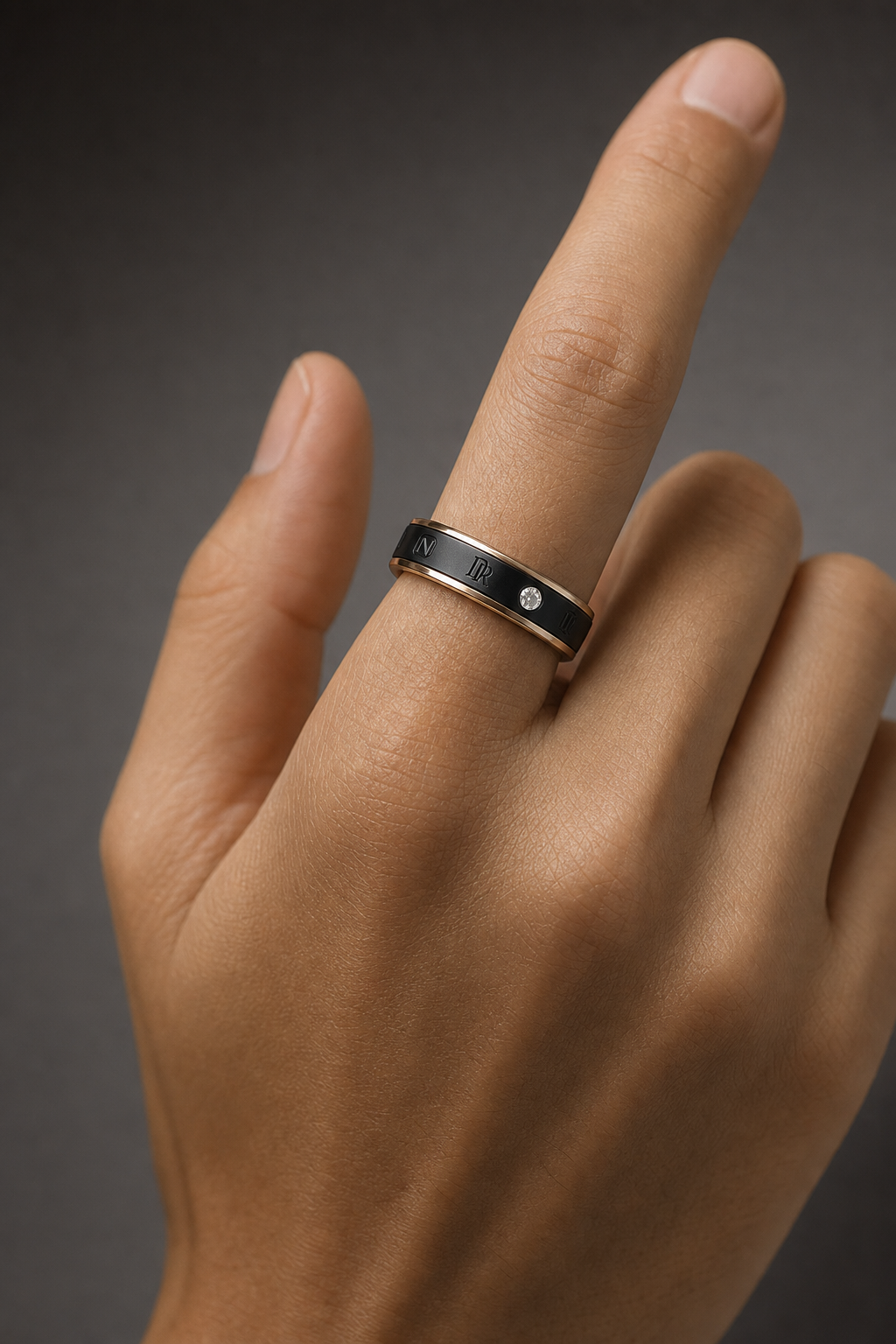 Nodia Ring Fine Ceramic Black — worn on hand, profile close-up